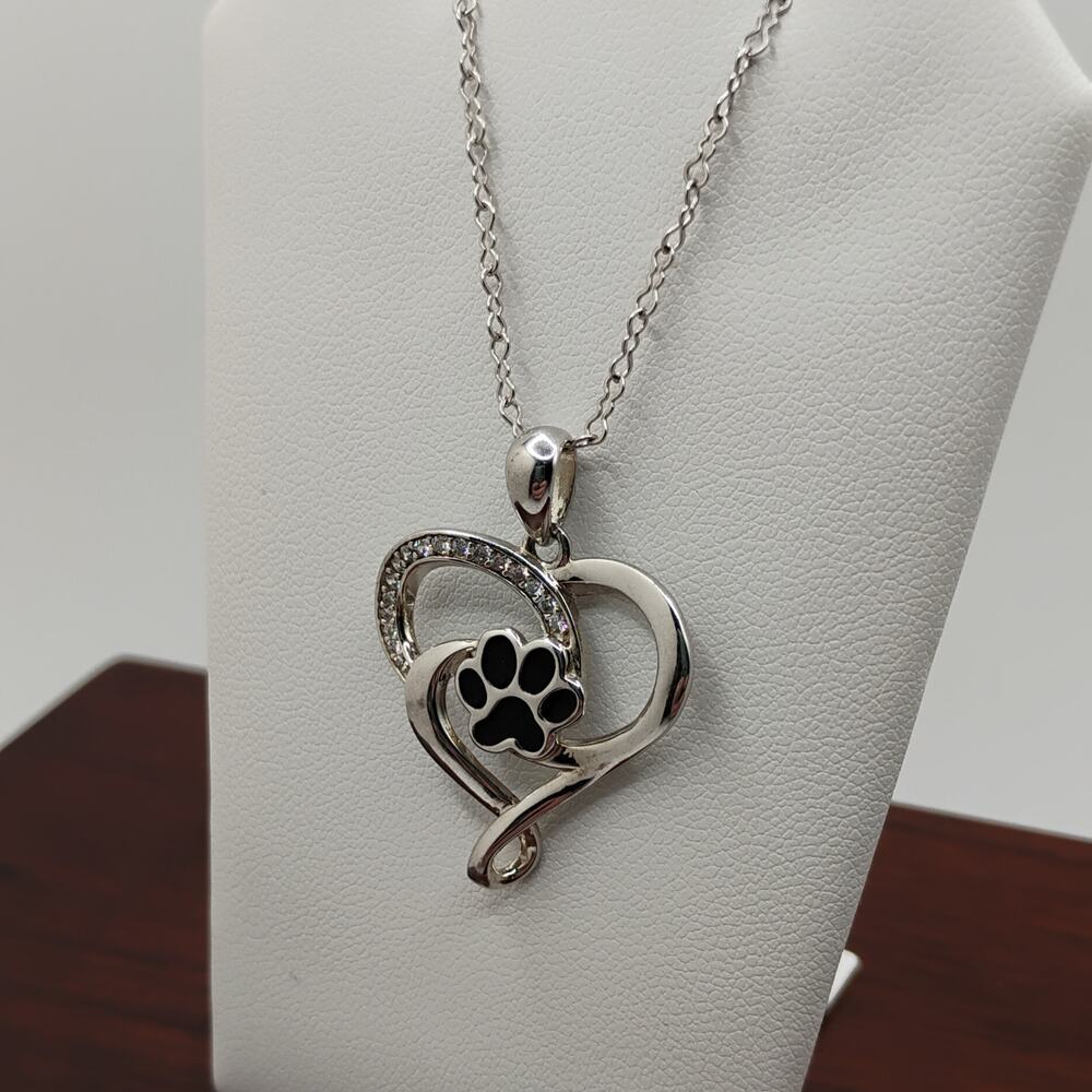 Paw Print Heart Necklace in Sterling Silver on an 18-inch Sterling Chain